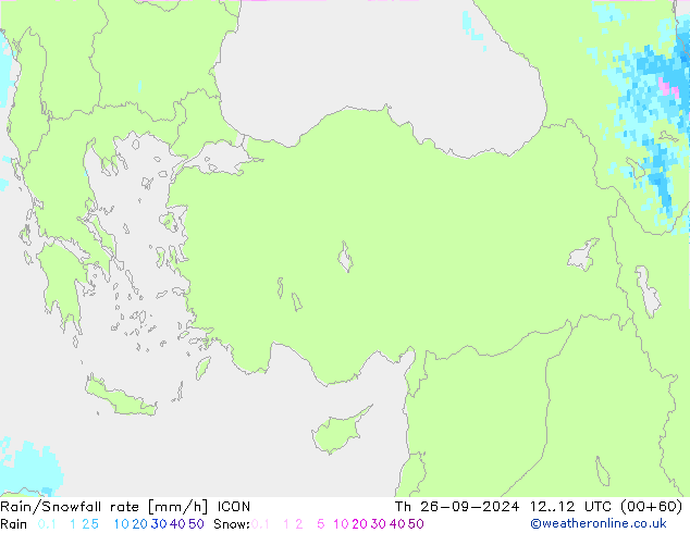 Rain/Snowfall rate ICON Th 26.09.2024 12 UTC