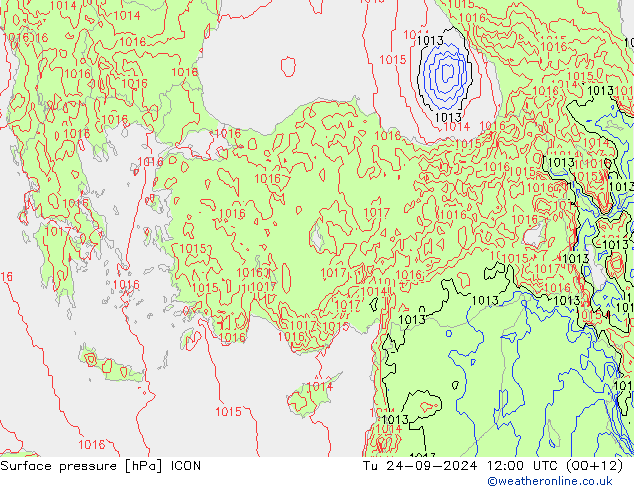 pressão do solo ICON Ter 24.09.2024 12 UTC