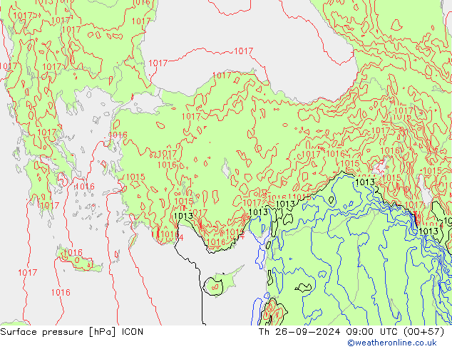 Pressione al suolo ICON gio 26.09.2024 09 UTC