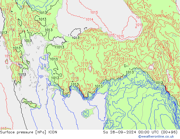 Atmosférický tlak ICON So 28.09.2024 00 UTC