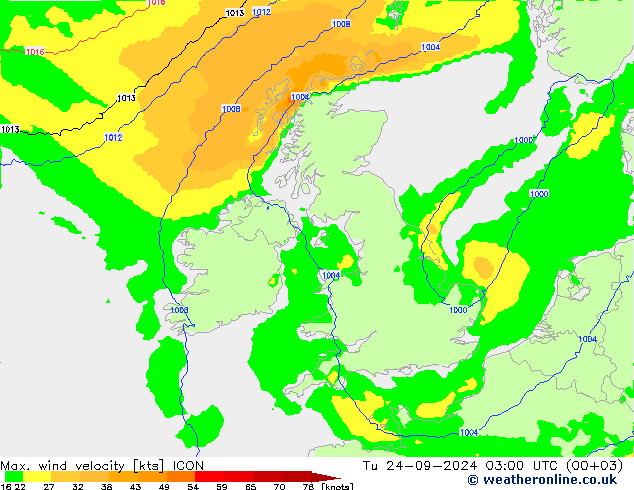 Max. wind velocity ICON Tu 24.09.2024 03 UTC