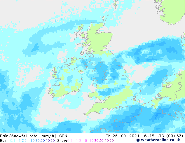 Regen/Schneefallrate ICON Do 26.09.2024 15 UTC