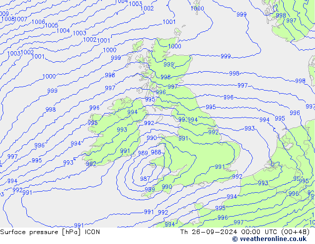 Surface pressure ICON Th 26.09.2024 00 UTC