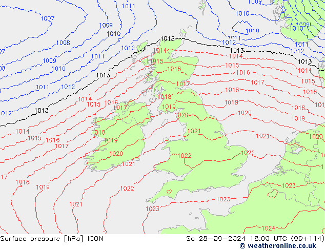 pression de l'air ICON sam 28.09.2024 18 UTC