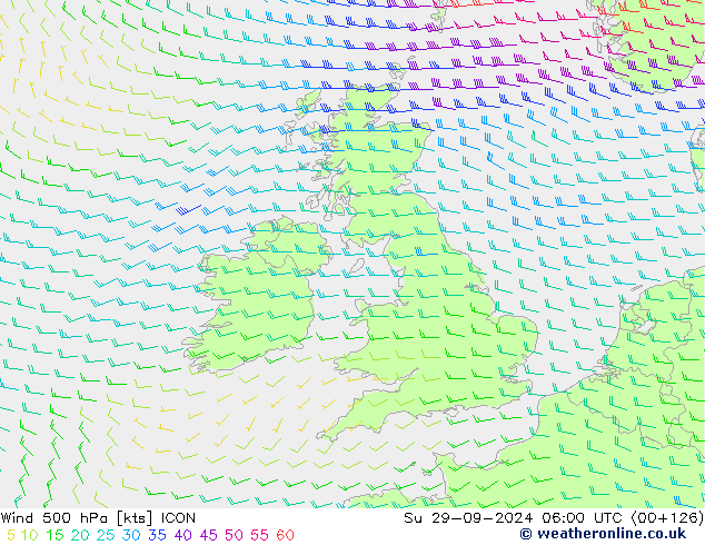 ветер 500 гПа ICON Вс 29.09.2024 06 UTC