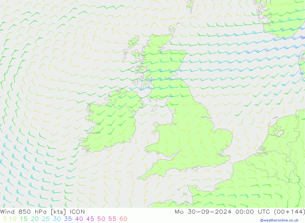 Wind 850 hPa ICON Mo 30.09.2024 00 UTC