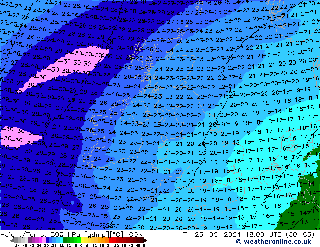 Height/Temp. 500 hPa ICON Qui 26.09.2024 18 UTC