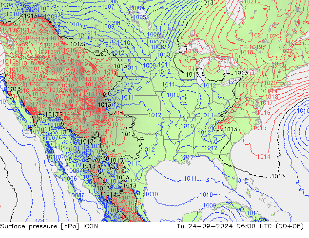 Surface pressure ICON Tu 24.09.2024 06 UTC