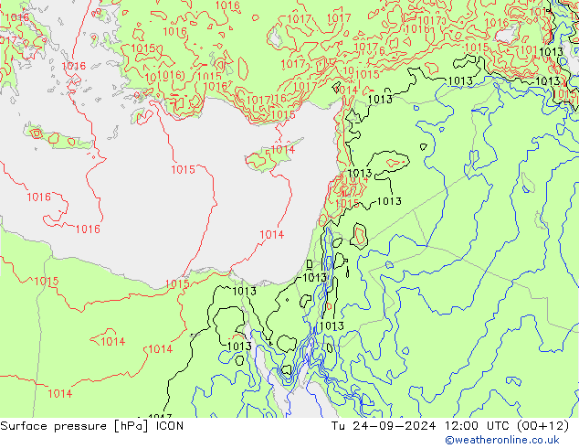 Surface pressure ICON Tu 24.09.2024 12 UTC