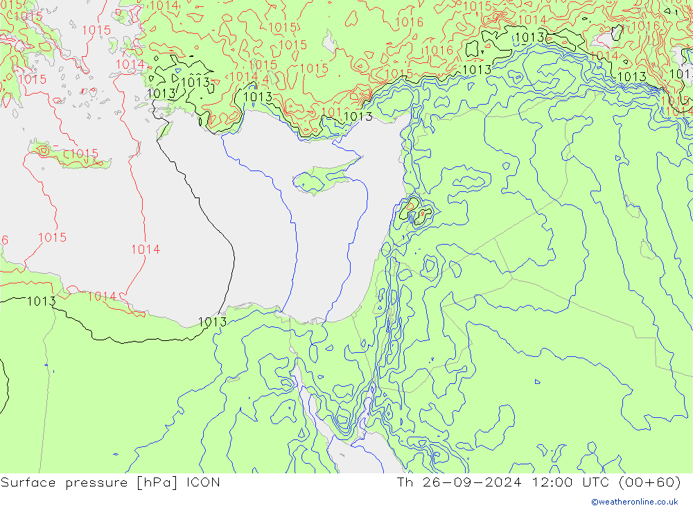 Surface pressure ICON Th 26.09.2024 12 UTC