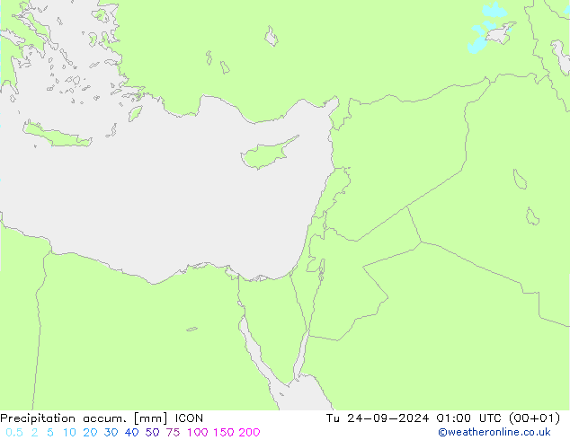 Toplam Yağış ICON Sa 24.09.2024 01 UTC