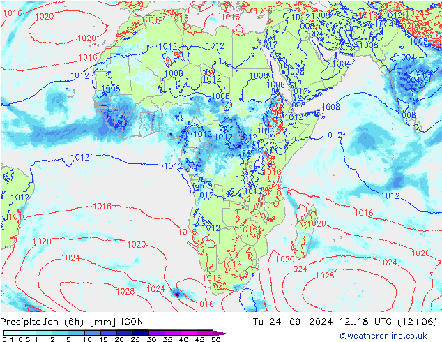 Yağış (6h) ICON Sa 24.09.2024 18 UTC