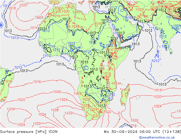 Yer basıncı ICON Pzt 30.09.2024 06 UTC