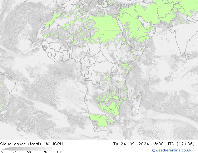 Bulutlar (toplam) ICON Sa 24.09.2024 18 UTC