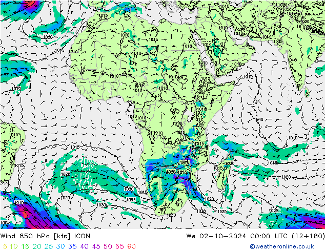 Wind 850 hPa ICON We 02.10.2024 00 UTC