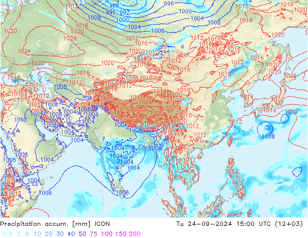 Precipitation accum. ICON Út 24.09.2024 15 UTC