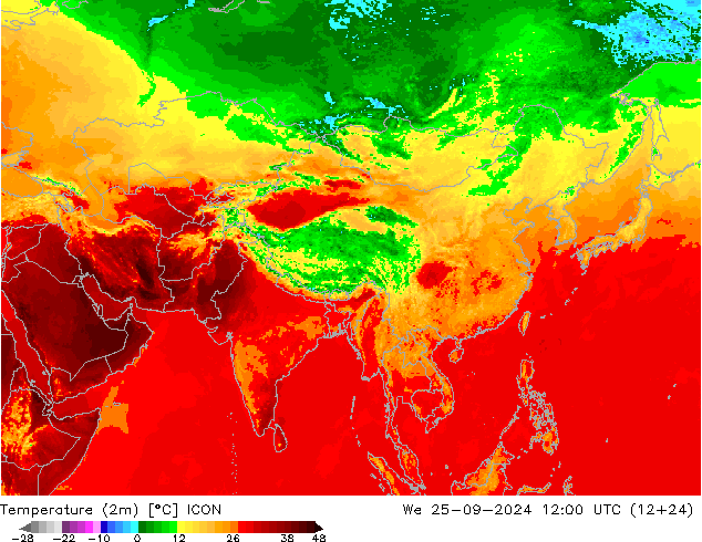 Temperature (2m) ICON We 25.09.2024 12 UTC