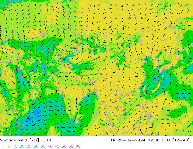 Vento 10 m ICON gio 26.09.2024 12 UTC