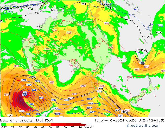 Max. wind velocity ICON mar 01.10.2024 00 UTC