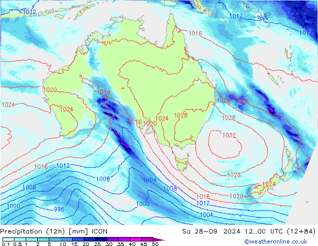 Precipitation (12h) ICON So 28.09.2024 00 UTC