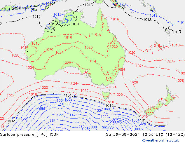 Atmosférický tlak ICON Ne 29.09.2024 12 UTC