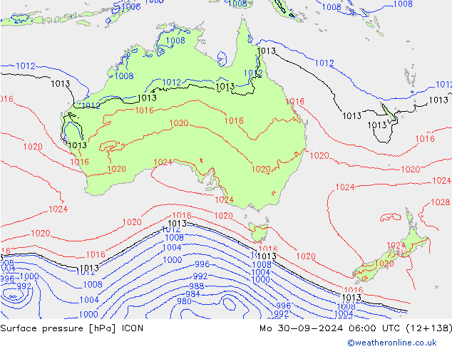 Surface pressure ICON Mo 30.09.2024 06 UTC