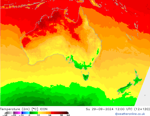 Temperatura (2m) ICON dom 29.09.2024 12 UTC