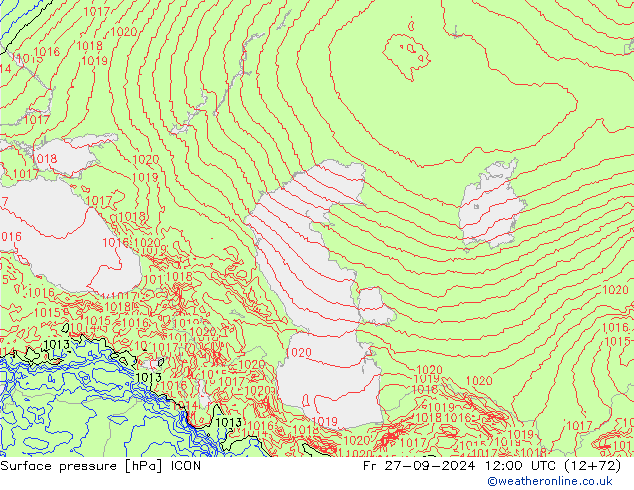 Surface pressure ICON Fr 27.09.2024 12 UTC