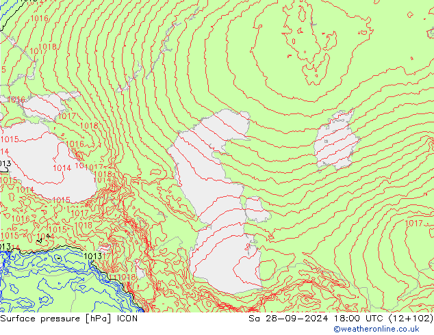 Surface pressure ICON Sa 28.09.2024 18 UTC