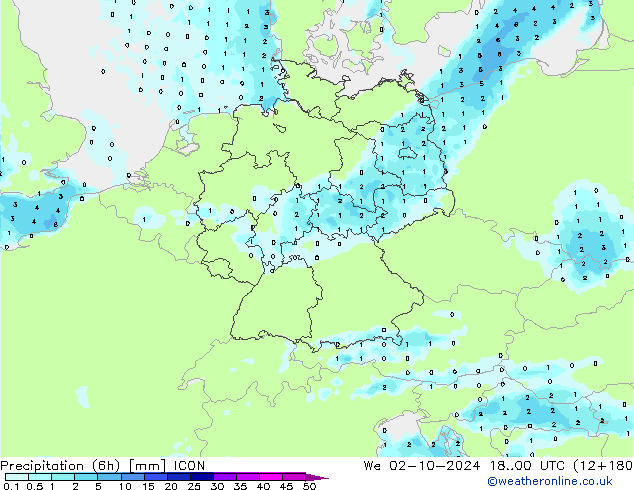 Précipitation (6h) ICON mer 02.10.2024 00 UTC