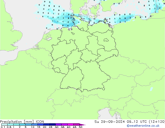 Precipitazione ICON dom 29.09.2024 12 UTC