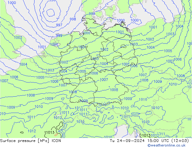 Surface pressure ICON Tu 24.09.2024 15 UTC