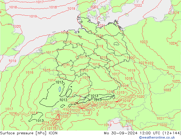 Surface pressure ICON Mo 30.09.2024 12 UTC