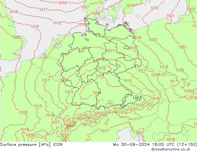 Surface pressure ICON Mo 30.09.2024 18 UTC