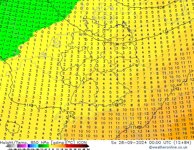 Height/Temp. 850 hPa ICON So 28.09.2024 00 UTC