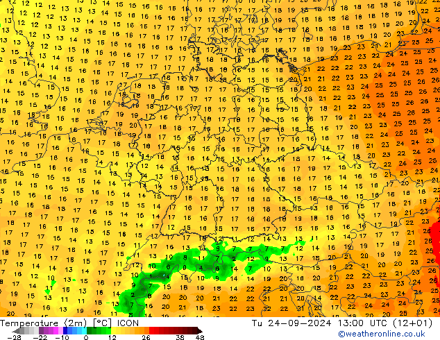 Temperatura (2m) ICON mar 24.09.2024 13 UTC