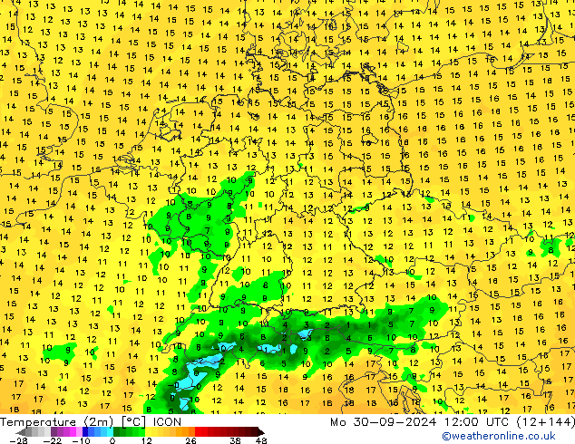 Temperatura (2m) ICON Seg 30.09.2024 12 UTC