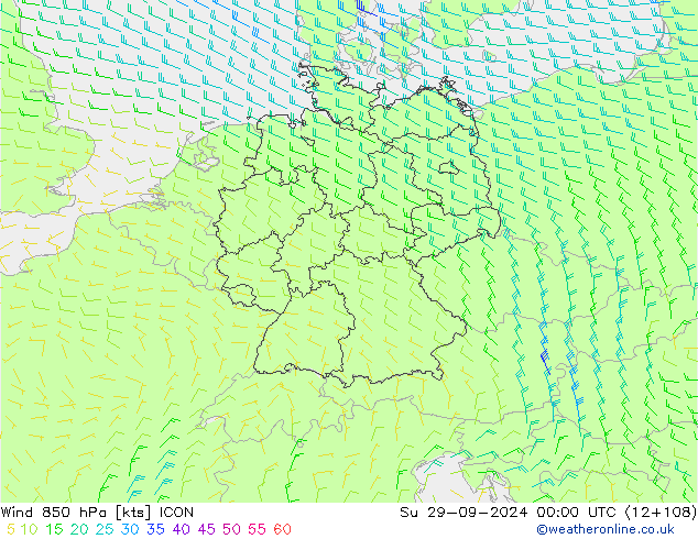 Wind 850 hPa ICON Su 29.09.2024 00 UTC