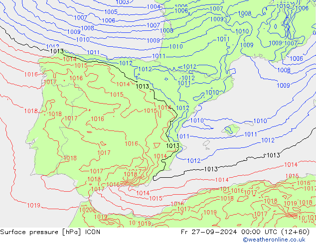 Surface pressure ICON Fr 27.09.2024 00 UTC