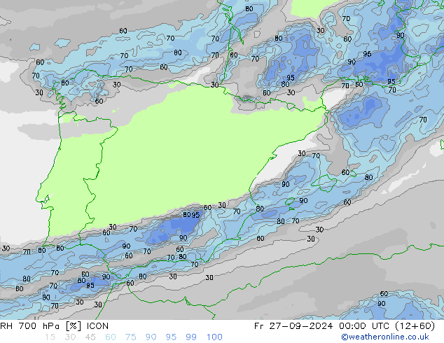 RH 700 hPa ICON  27.09.2024 00 UTC