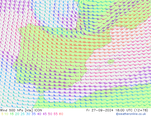 Wind 500 hPa ICON Fr 27.09.2024 18 UTC