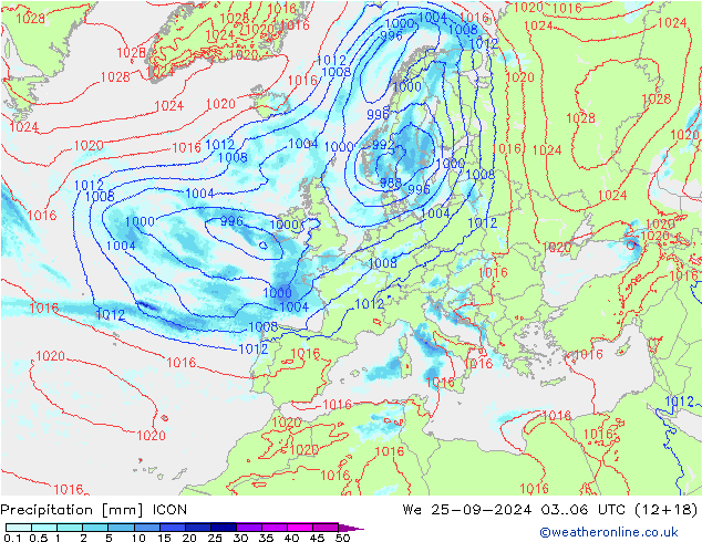 Neerslag ICON wo 25.09.2024 06 UTC