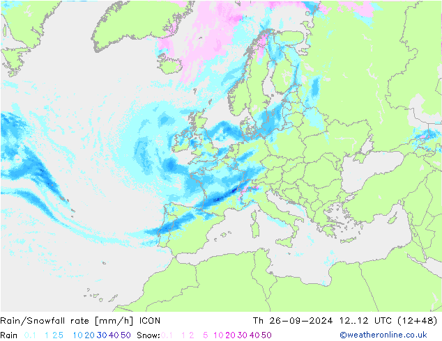 Rain/Snowfall rate ICON gio 26.09.2024 12 UTC