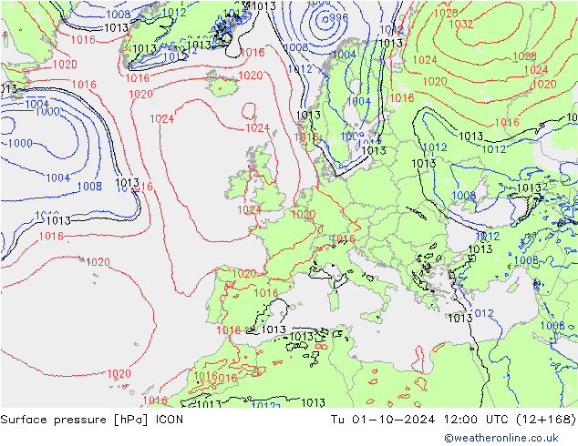 Pressione al suolo ICON mar 01.10.2024 12 UTC