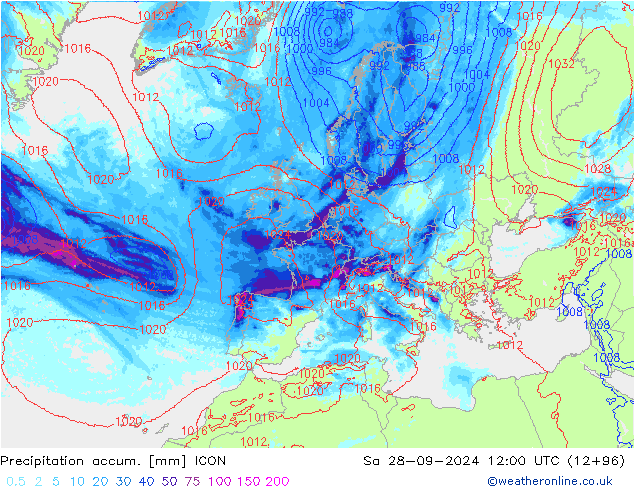 Precipitation accum. ICON  28.09.2024 12 UTC