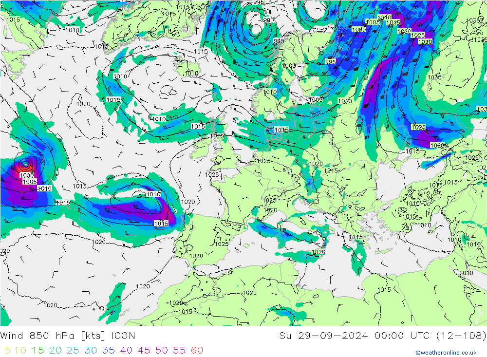 Wind 850 hPa ICON Su 29.09.2024 00 UTC