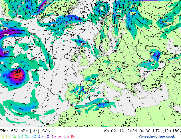  850 hPa ICON  02.10.2024 00 UTC