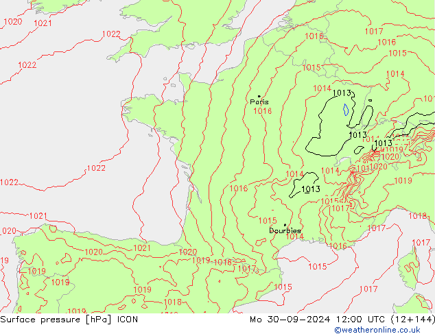 Presión superficial ICON lun 30.09.2024 12 UTC