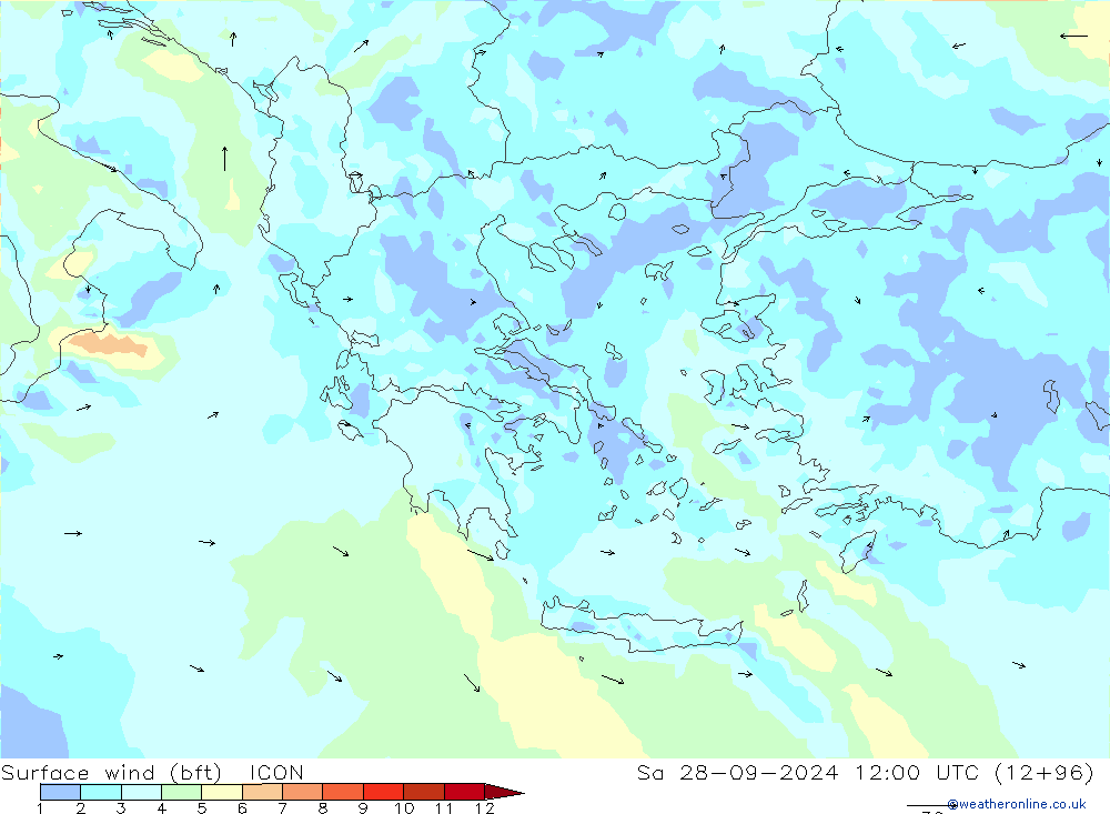 ве�Bе�@ 10 m (bft) ICON сб 28.09.2024 12 UTC