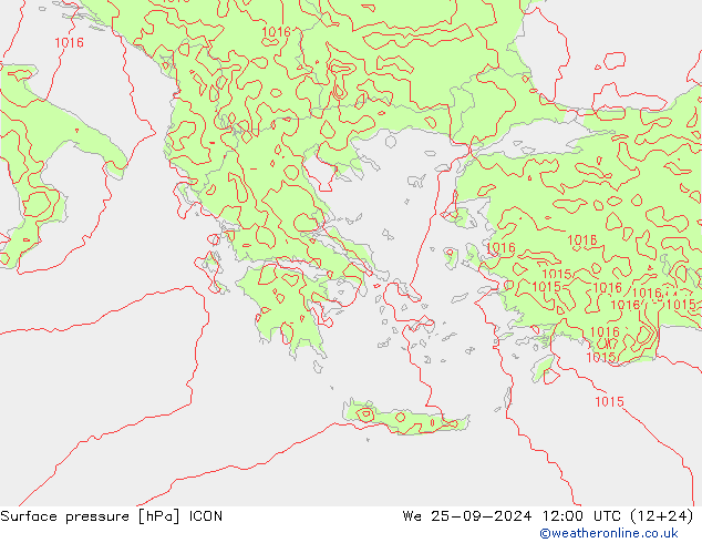 Yer basıncı ICON Çar 25.09.2024 12 UTC